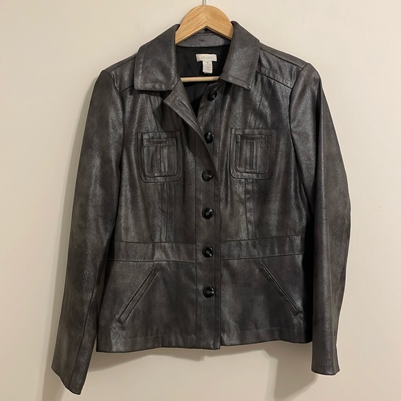 Chico’s Moto jacket, silver metallic - Picture 1 of 8